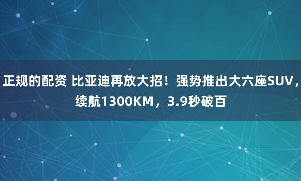 正规的配资 比亚迪再放大招！强势推出大六座SUV，续航1300KM，3.9秒破百
